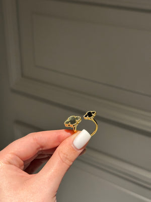 Ring resizable onyx & mother of pearl