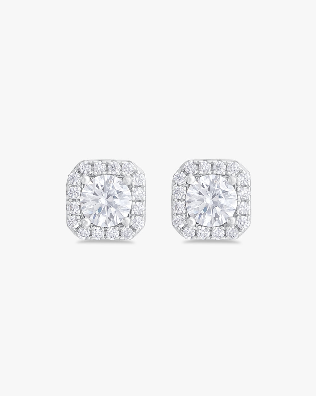 Earrings with round cut stones in halo setting