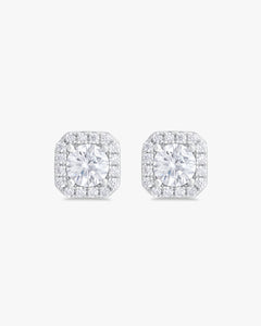 Earrings with round cut stones in halo setting