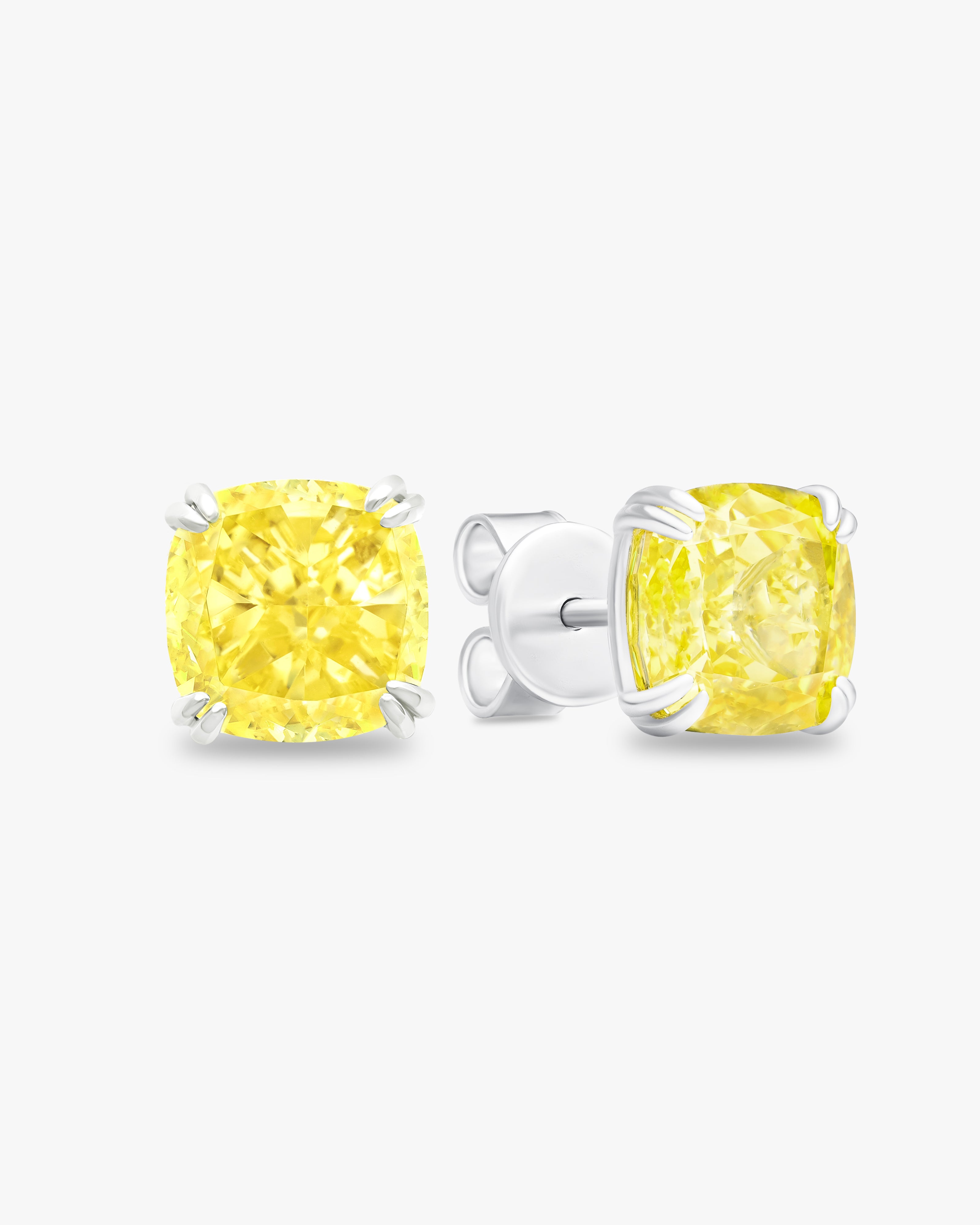 Earrings with cushion cut fancy yellow stones