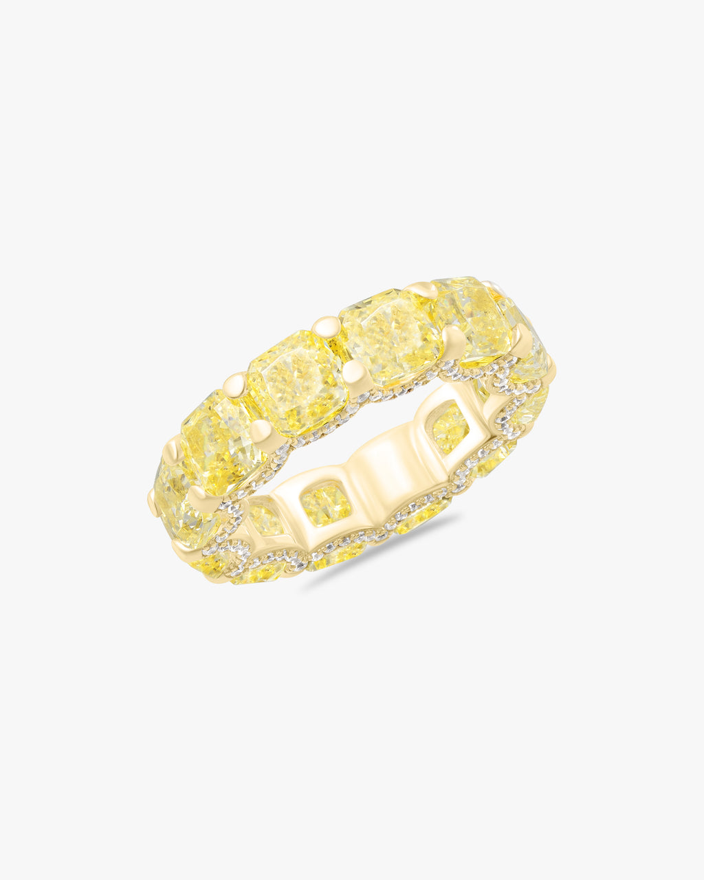 Cushion cut yellow eternity ring