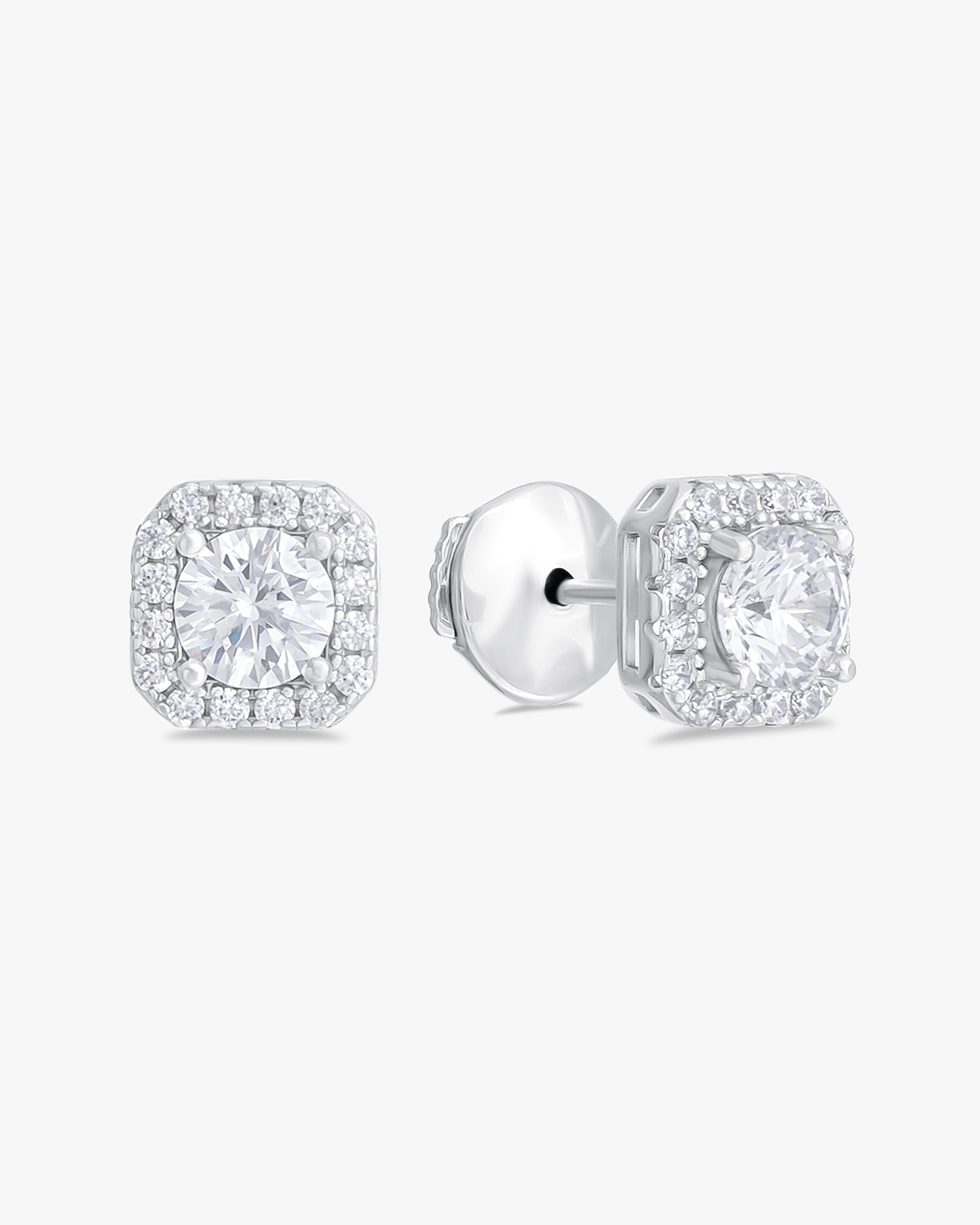 Earrings with round cut stones in halo setting