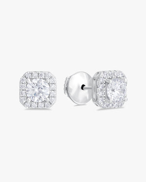 Earrings with round cut stones in halo setting