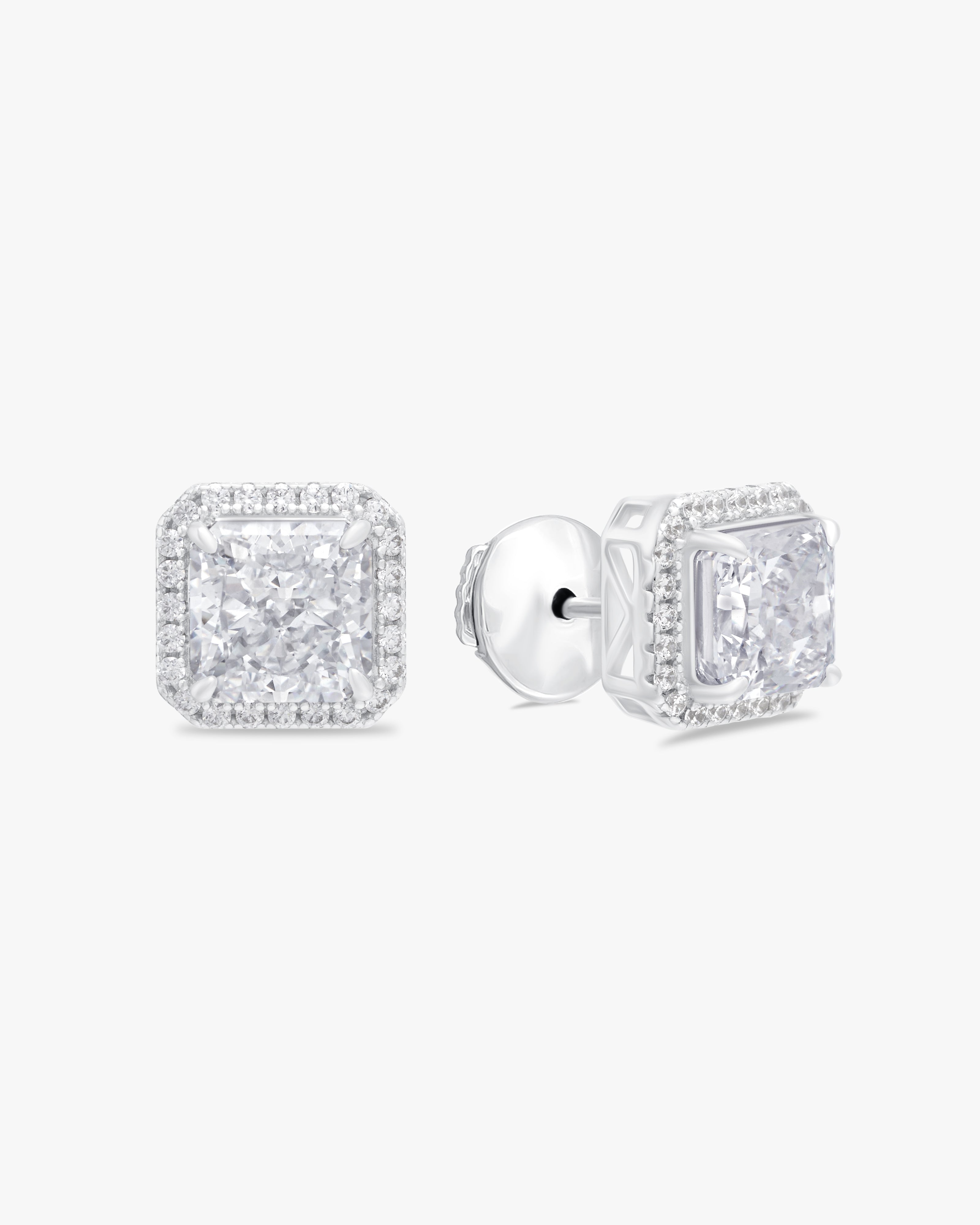 Radiant moissanite halo stud earrings 2ct each
