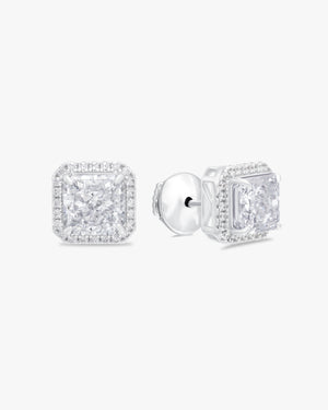 Radiant moissanite halo stud earrings 2ct each