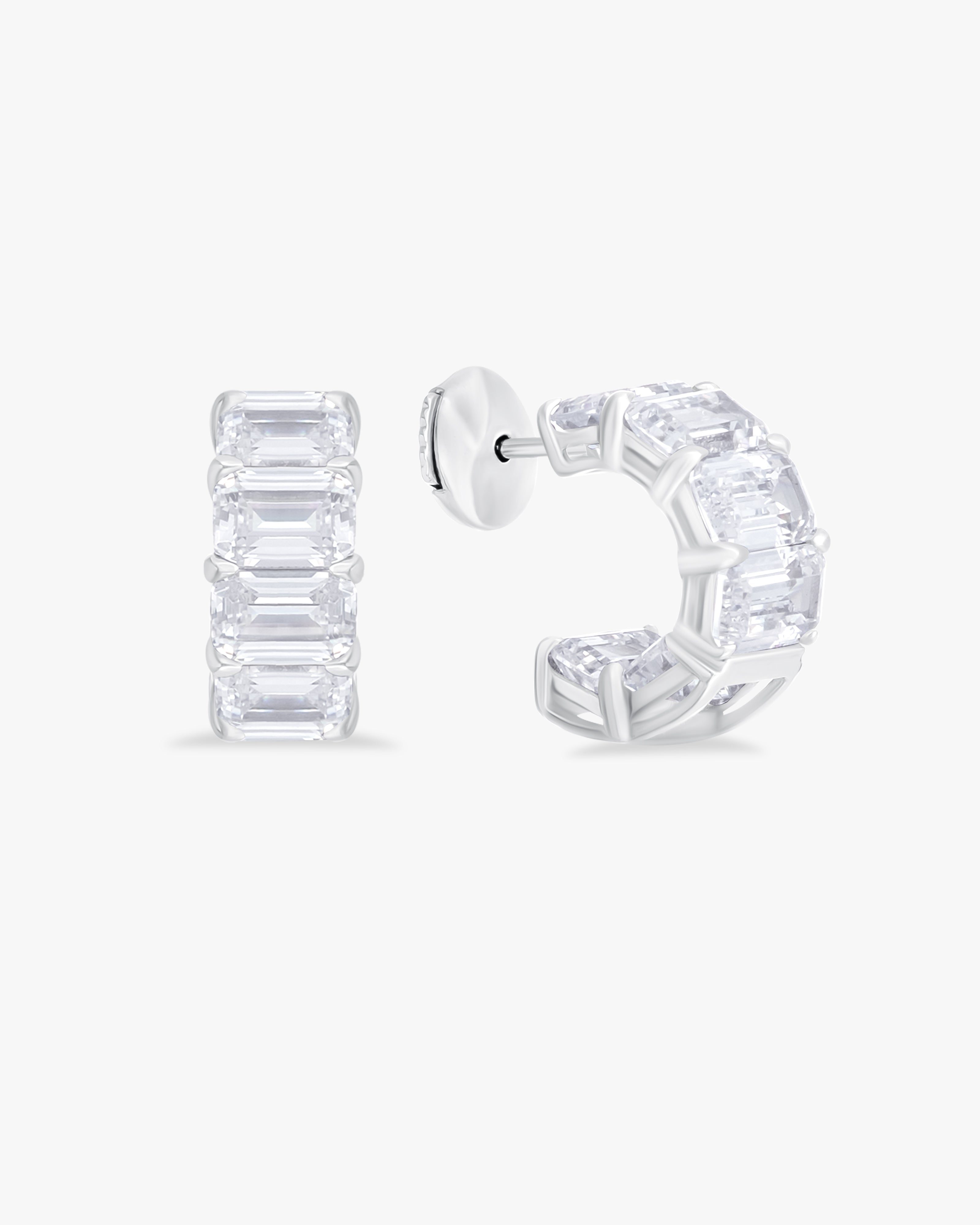 Hoop earrings with emerald cut stone
