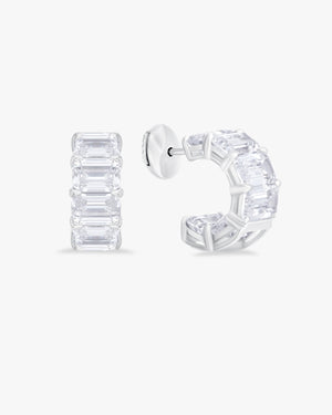 Hoop earrings with emerald cut stone