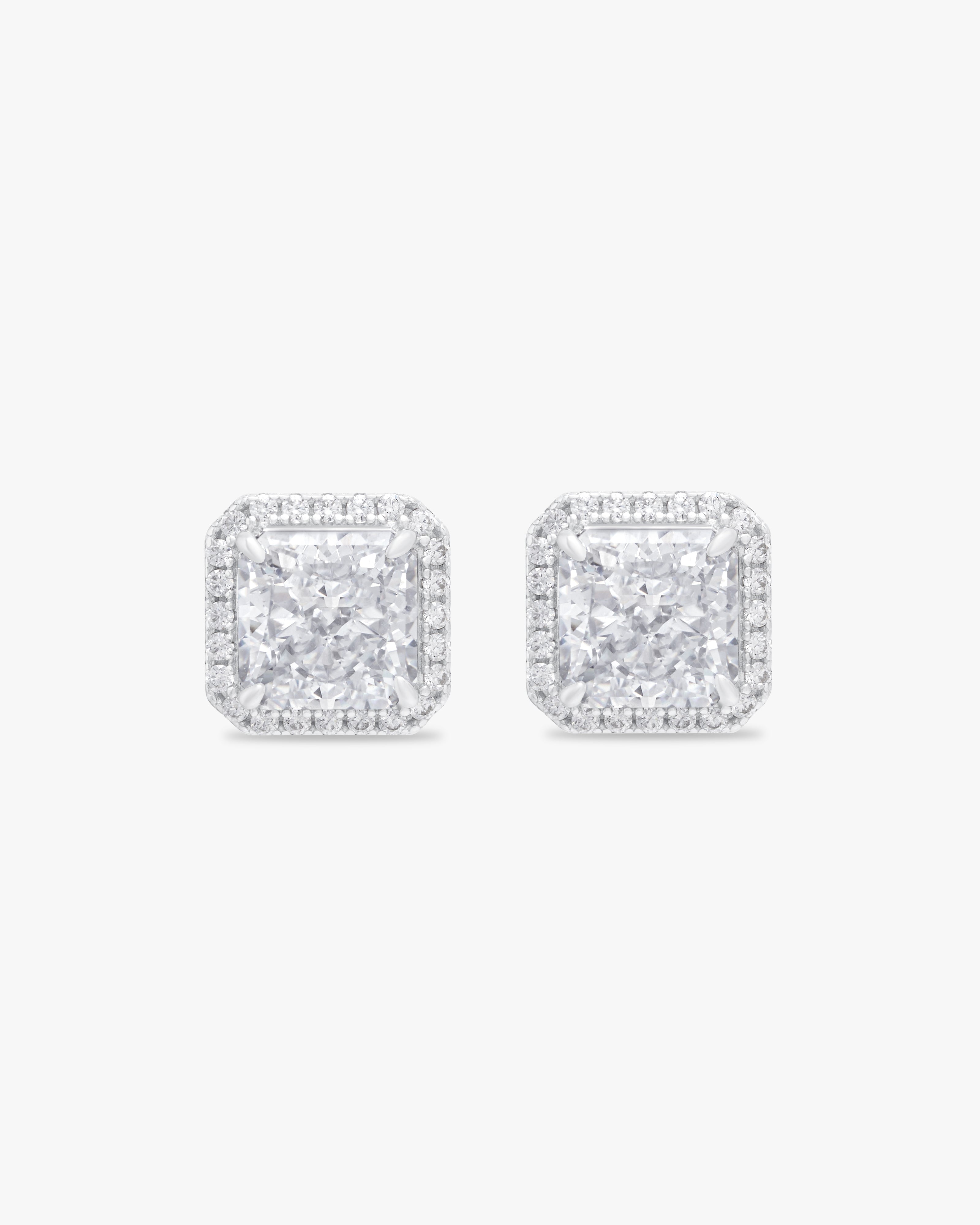 Radiant moissanite halo stud earrings 2ct each