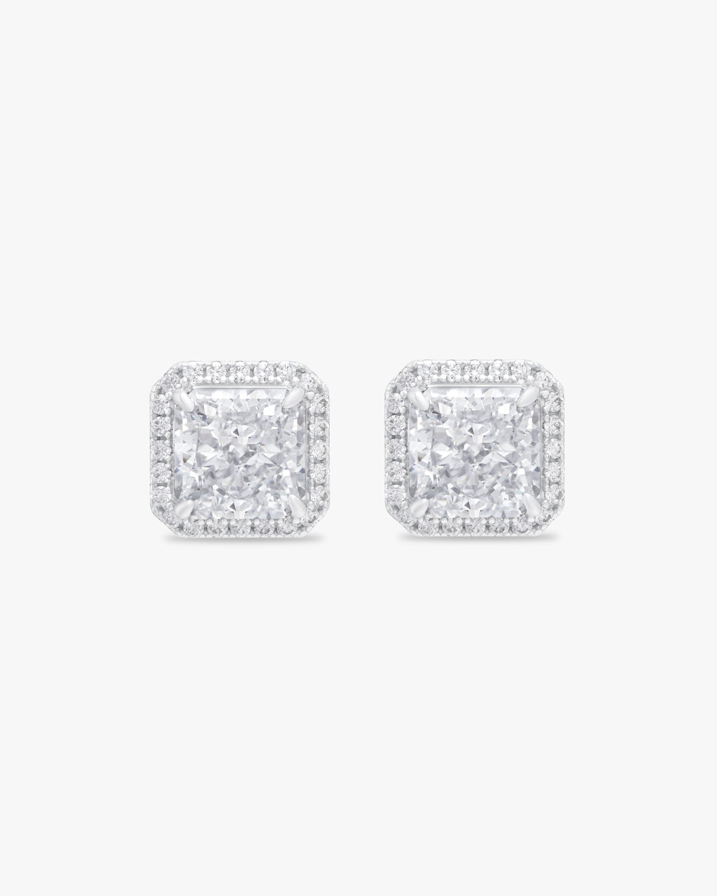 Radiant moissanite halo stud earrings 2ct each