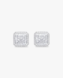 Radiant moissanite halo stud earrings 2ct each