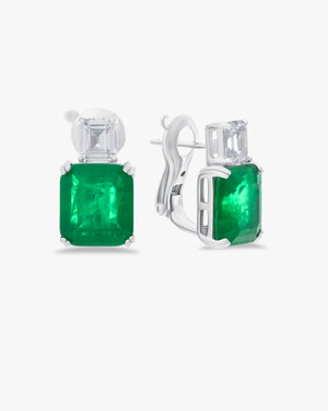 Earrings with emerald cut green stones