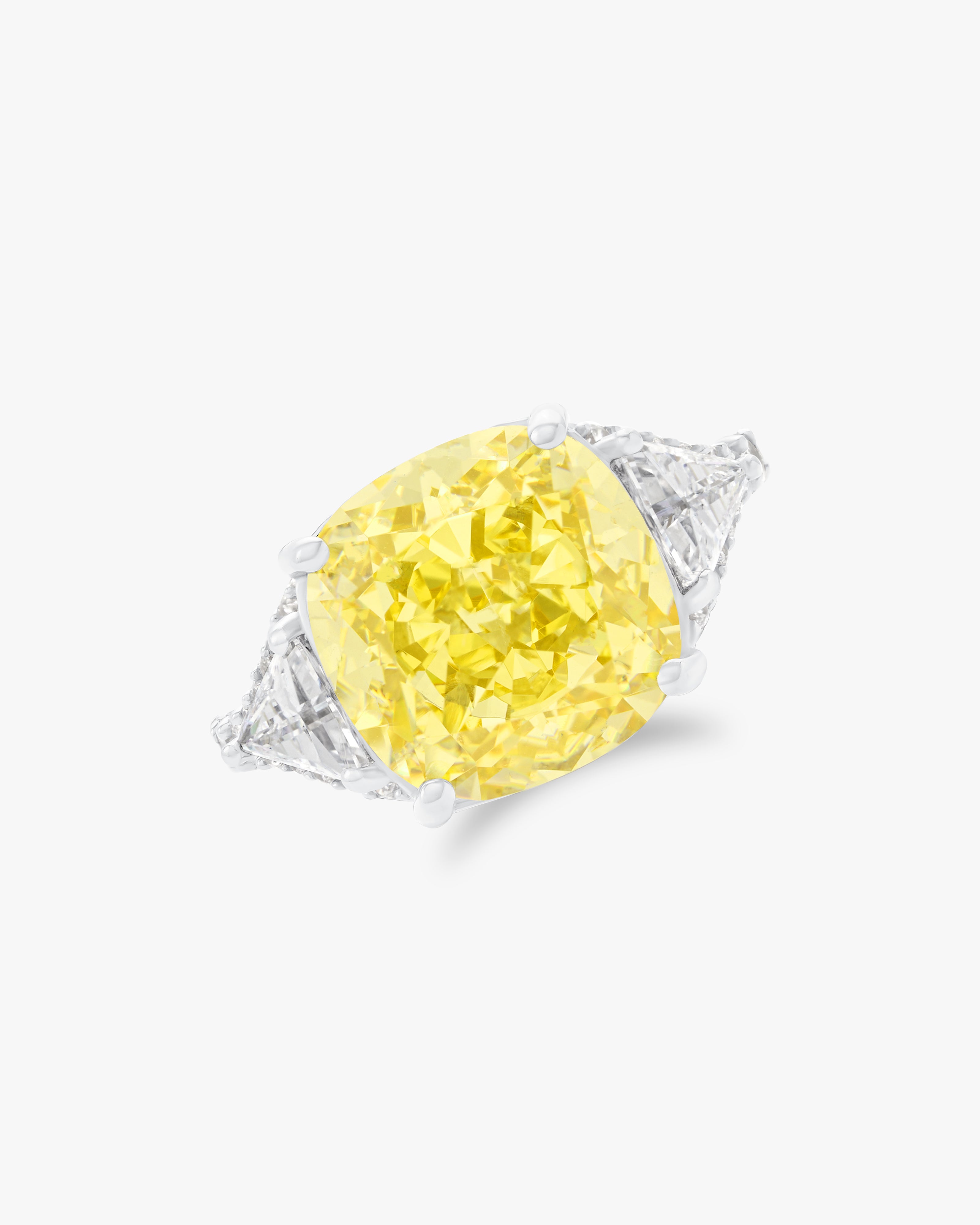 Cushion cut fancy yellow moissanite ring 6ct