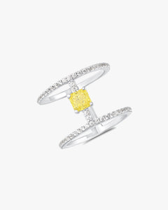 Fancy yellow princess cut double band ring