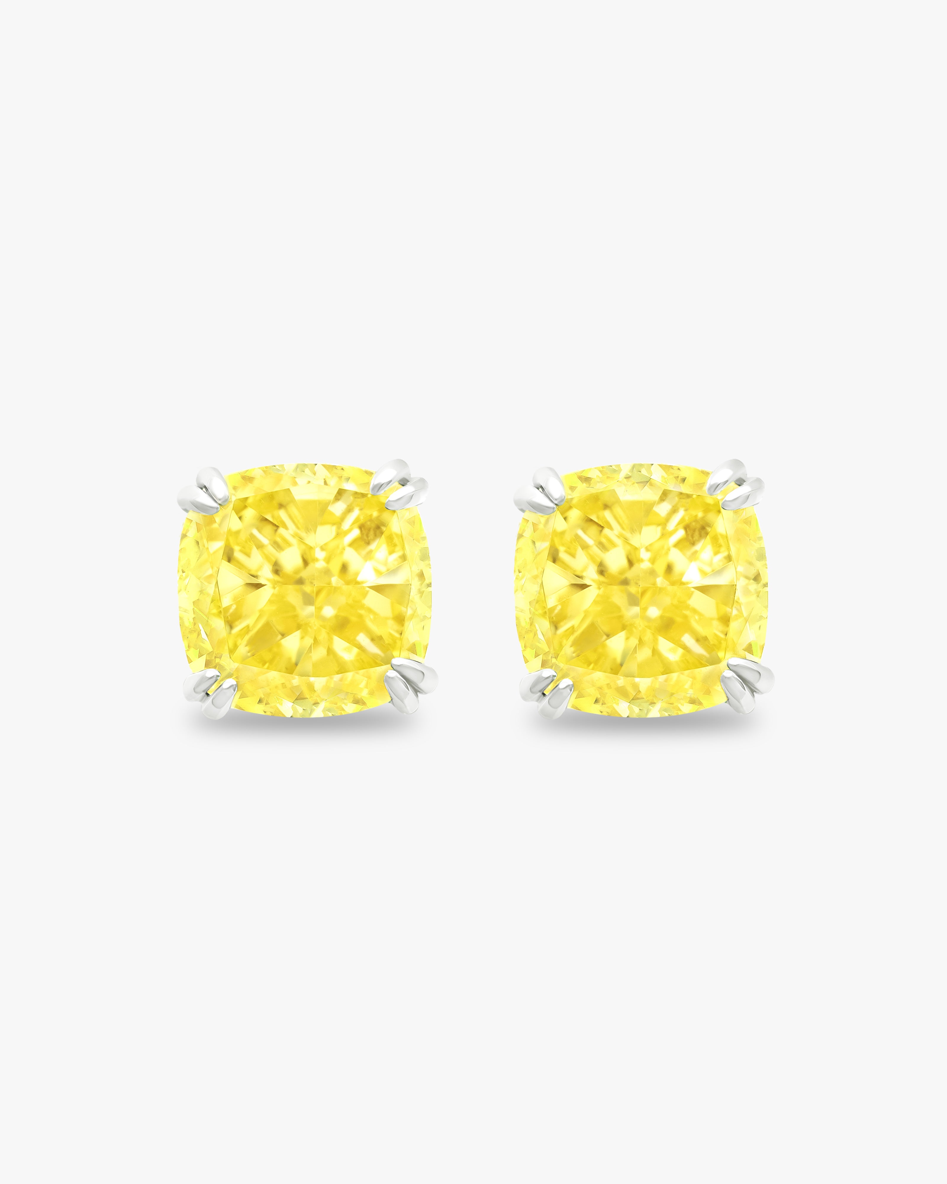 Earrings with cushion cut fancy yellow stones