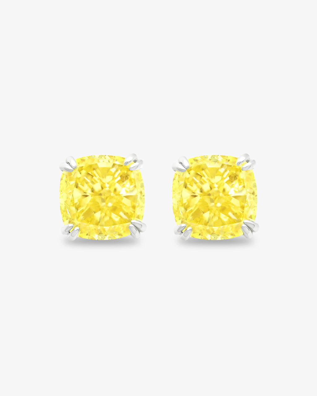 Earrings with cushion cut fancy yellow stones