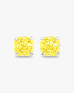 Earrings with cushion cut fancy yellow stones