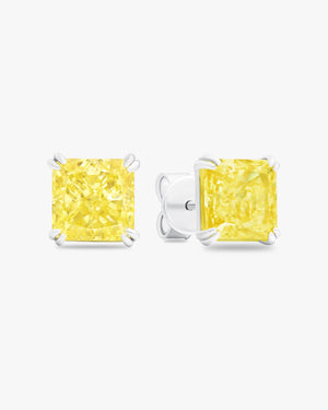 Earrings with princess cut fancy yellow stones
