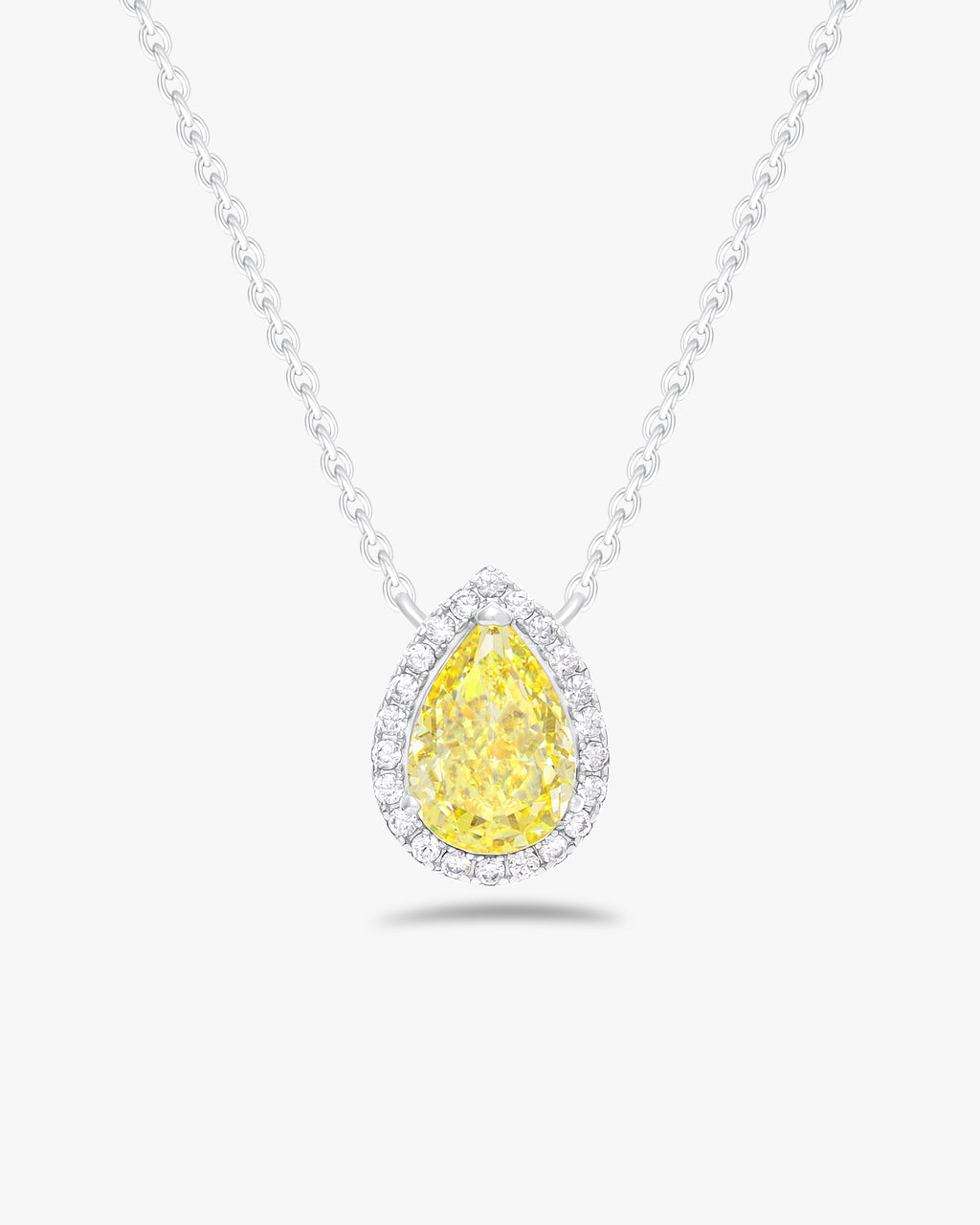 Pendant with pear cut fancy yellow stone and halo