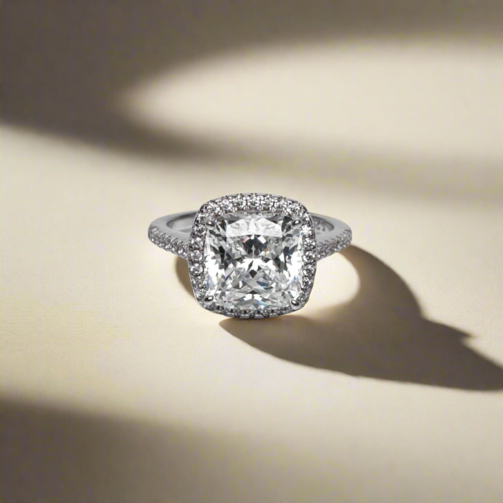 Ring with cushion cut white stone