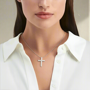Pendant Cross with round cut white stones