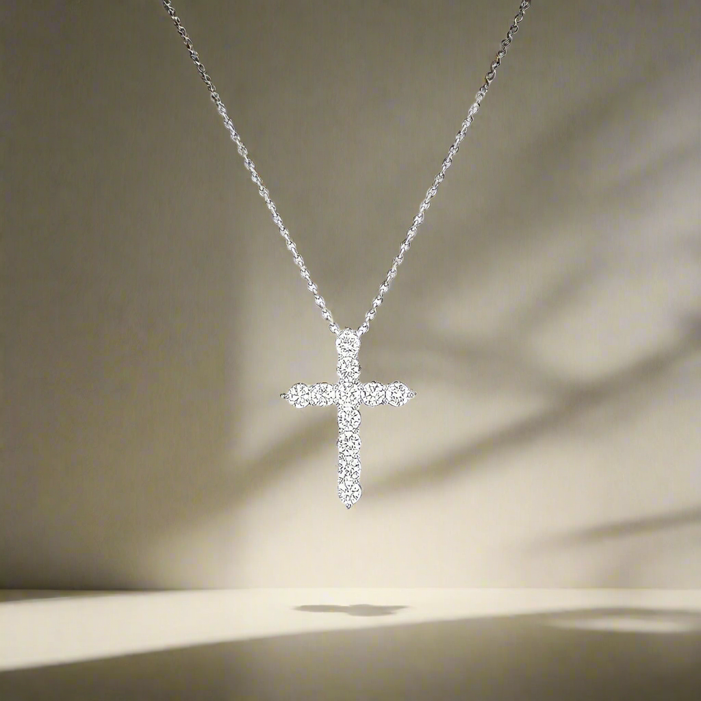 Pendant Cross with round cut white stones