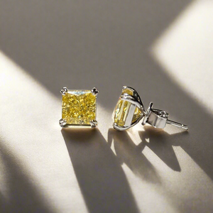 Earrings with princess cut yellow stones