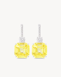 Earrings with fancy yellow asscher cut stones