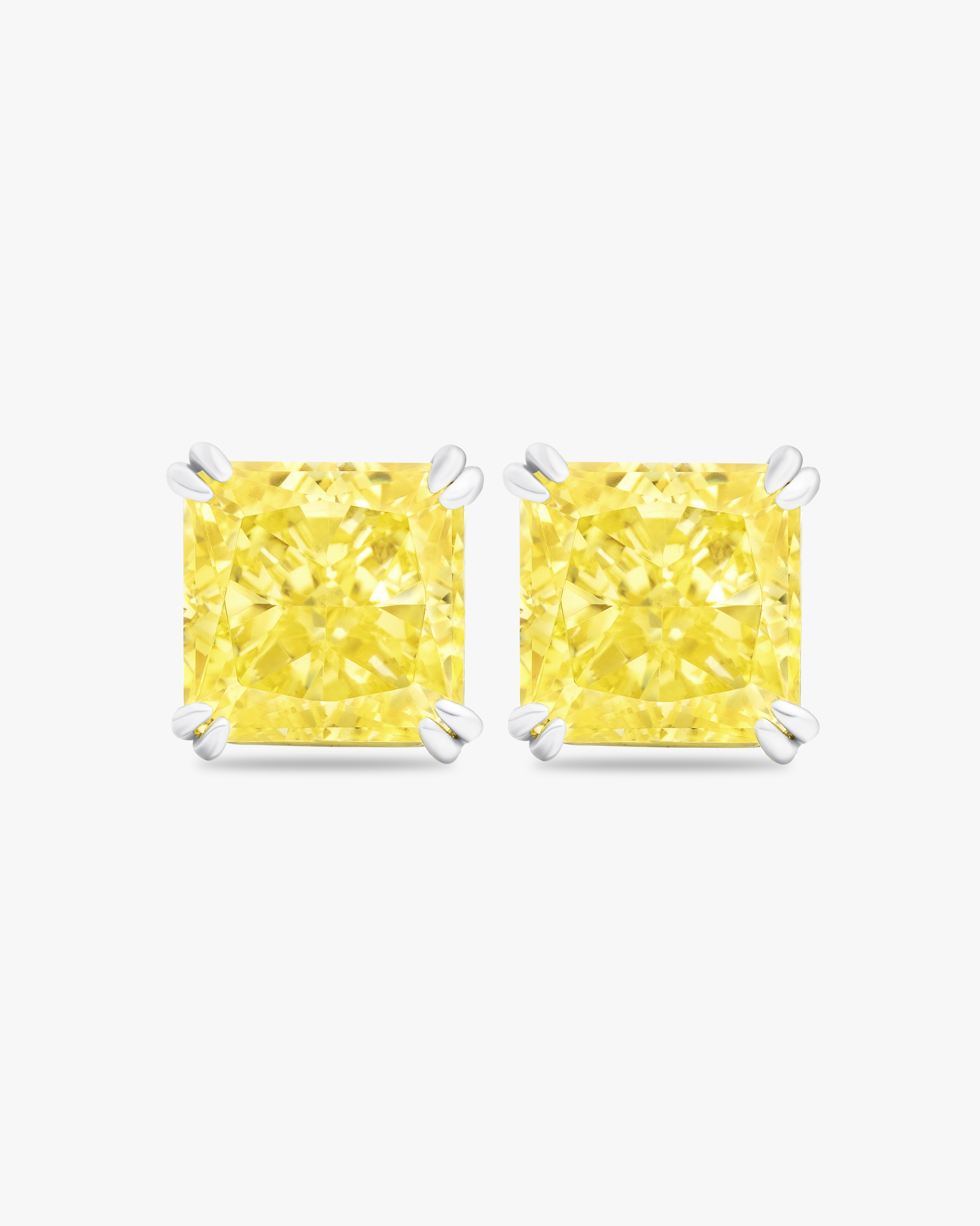 Earrings with princess cut fancy yellow stones