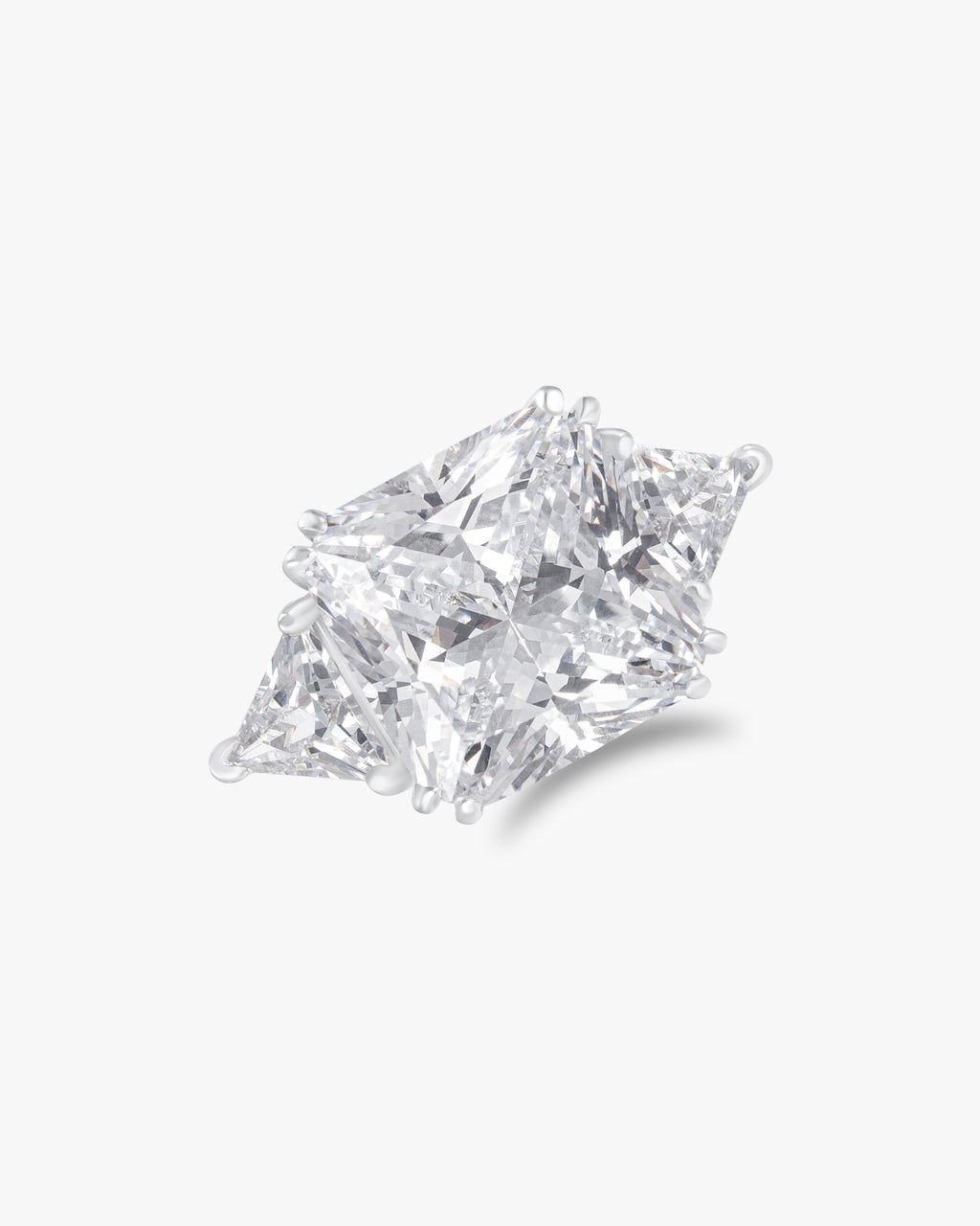 Princess cut ring with trillion side stones