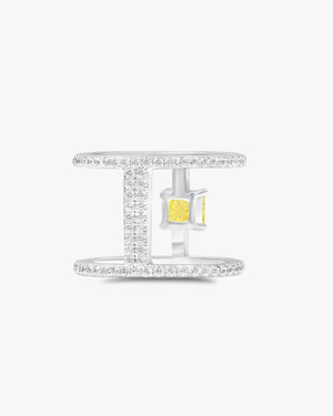 Fancy yellow princess cut double band ring