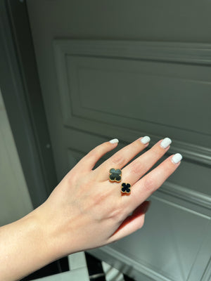Ring resizable onyx & mother of pearl