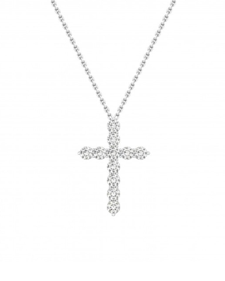 Pendant Cross with round cut white stones
