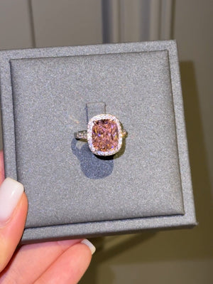 Pink cushion cut ring