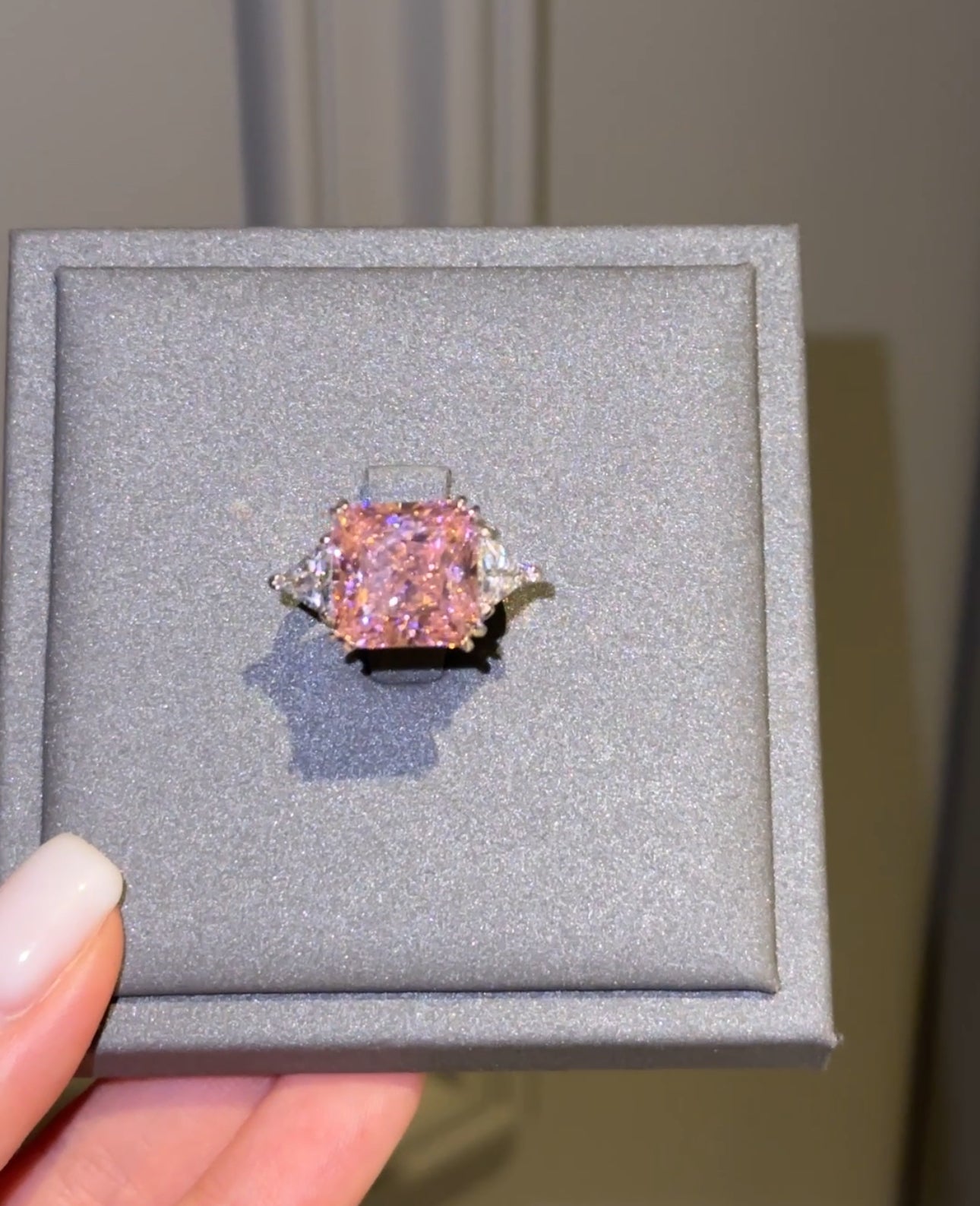 Pink princess cut ring