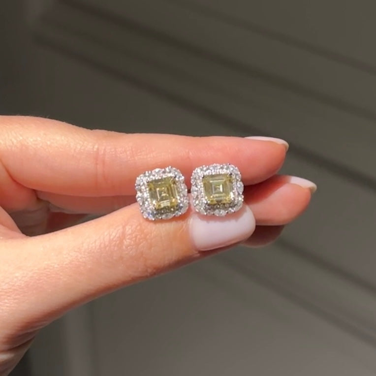 Earrings with asscher cut yellow stones