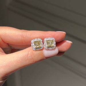 Earrings with asscher cut yellow stones