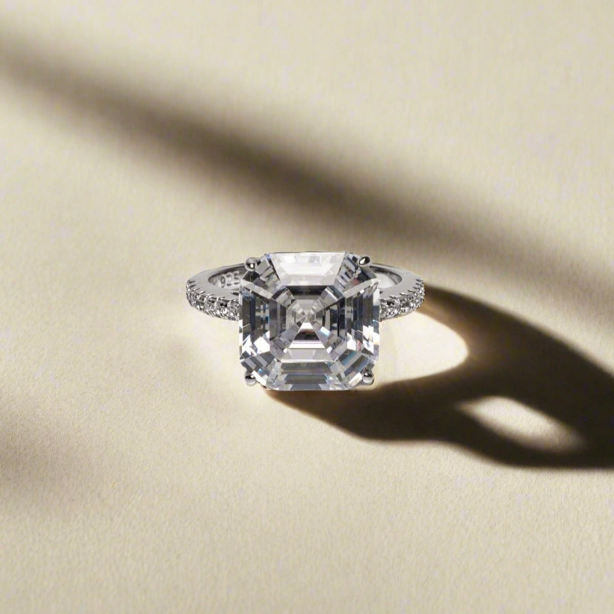 Ring with asscher cut white stone