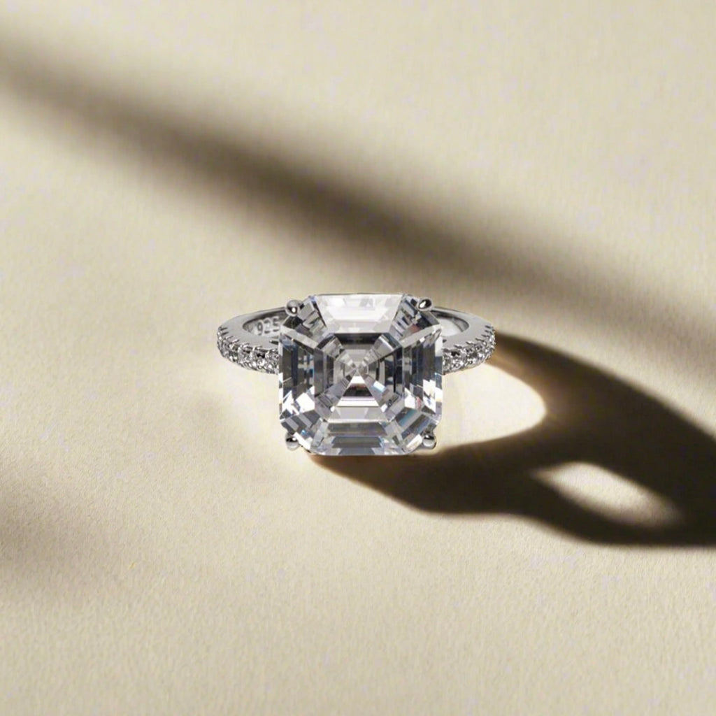 Ring with asscher cut white stone