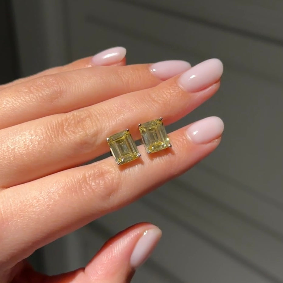 Earrings with diamond cut yellow stones