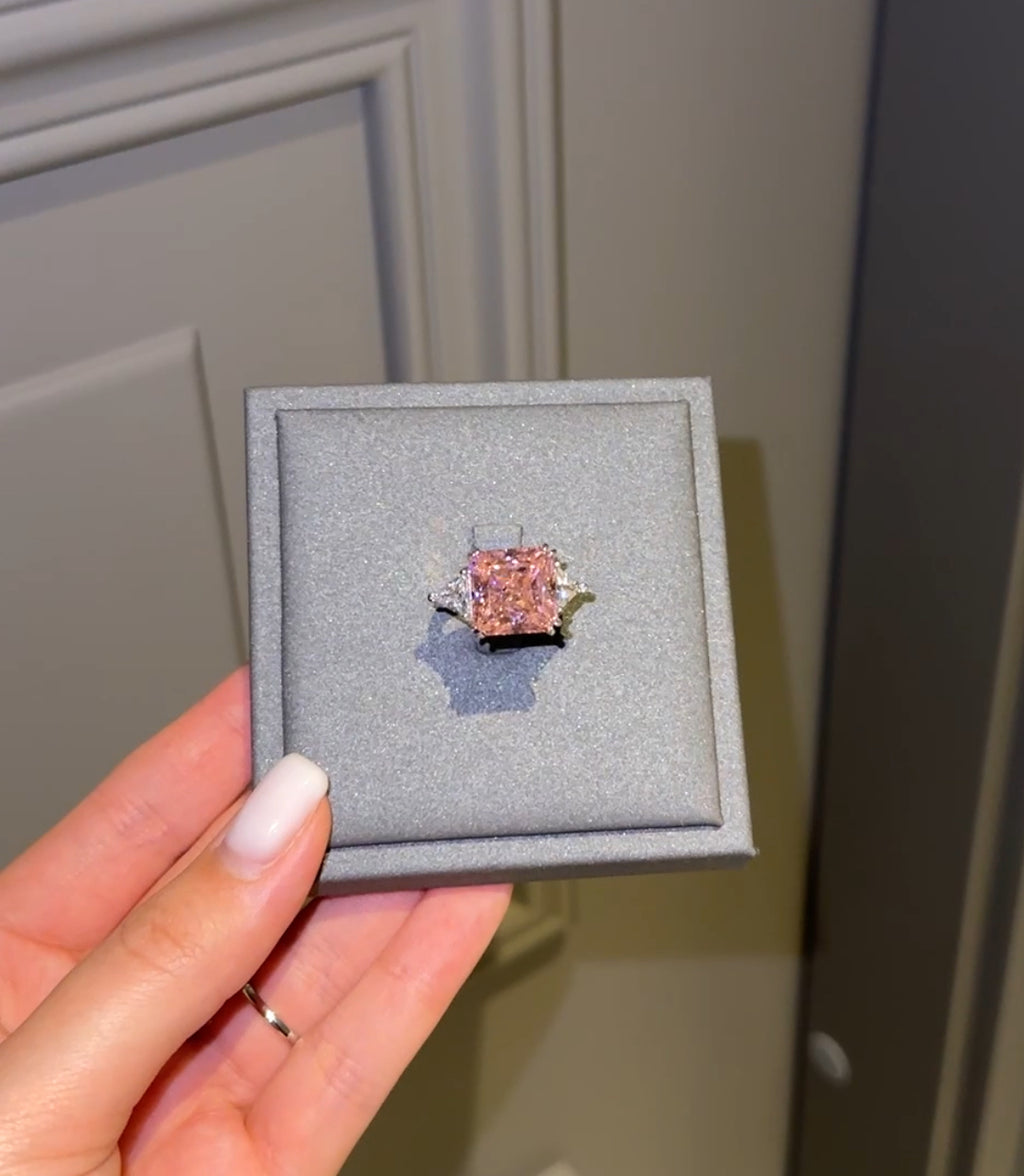 Pink princess cut ring