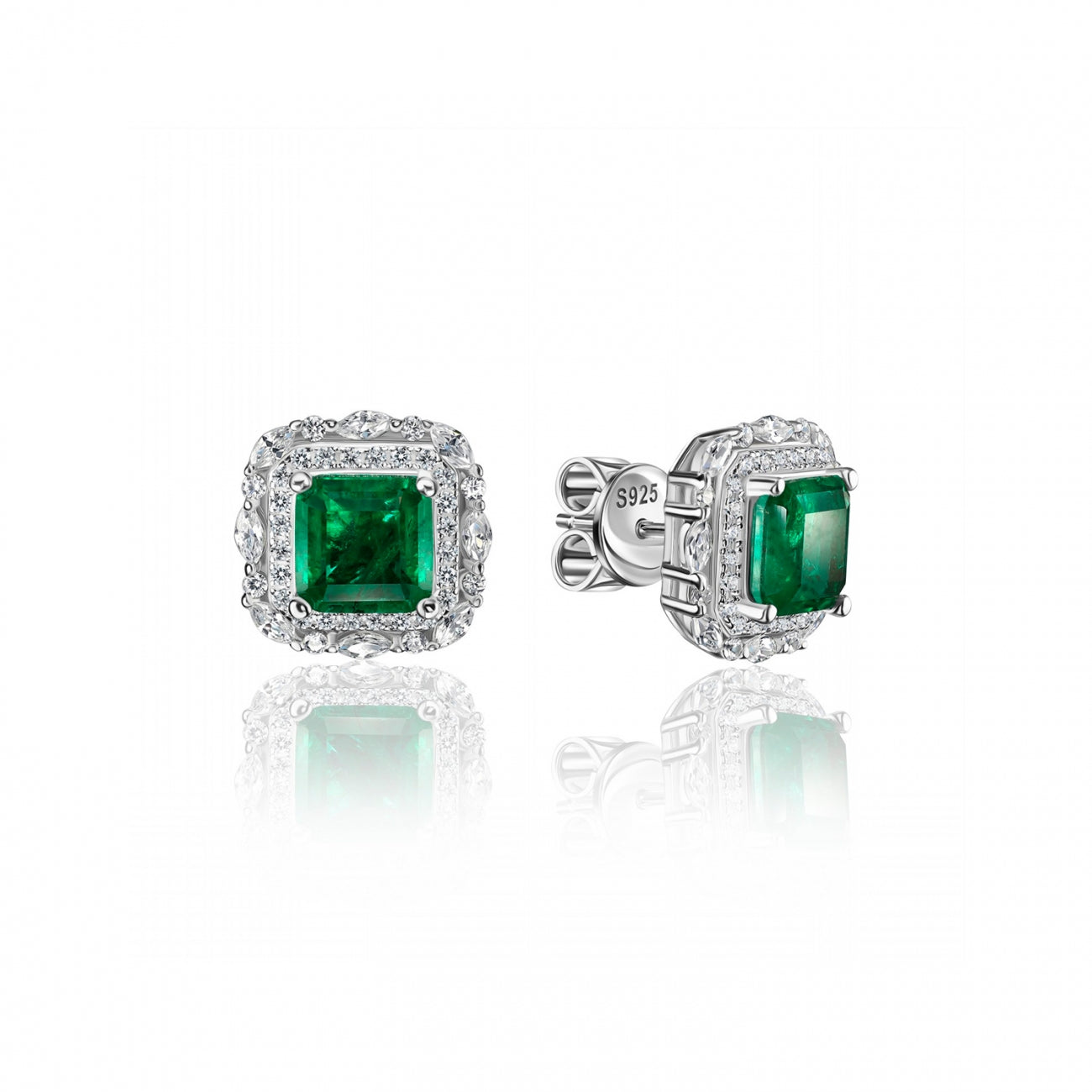 Earrings with cushion cut emeralds