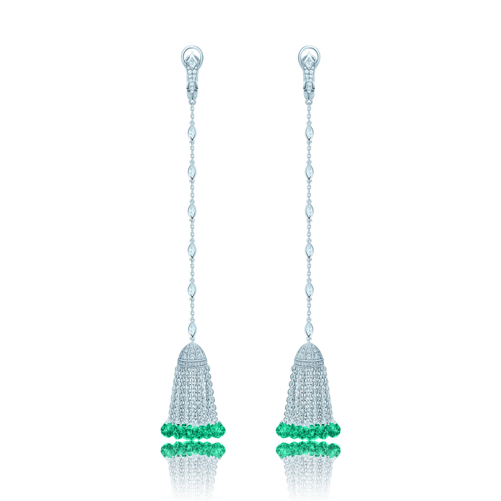 Earrings with emerald tassels